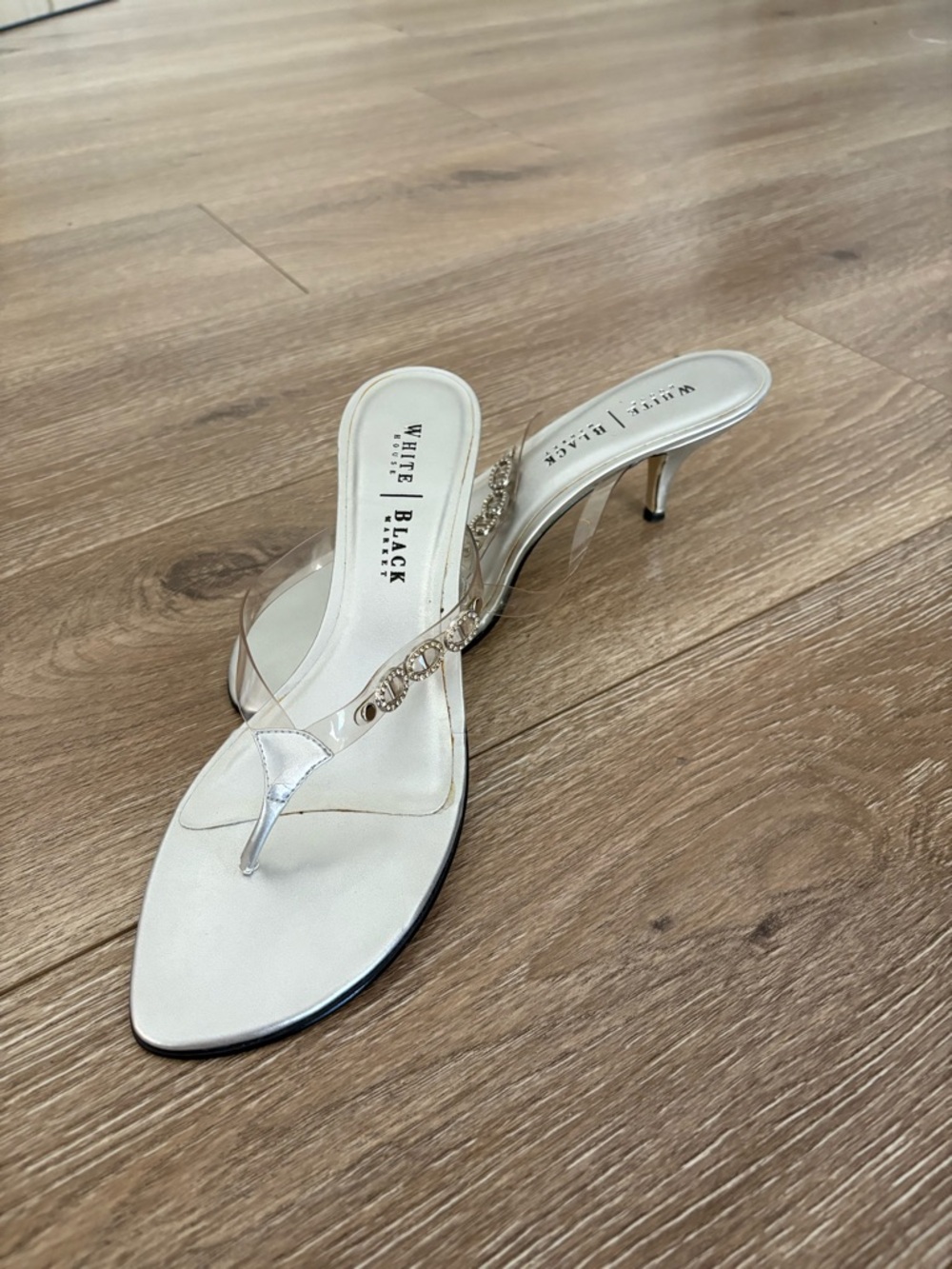 White Clear Strap Crystal-Embellished Women’s Heel Sandal -